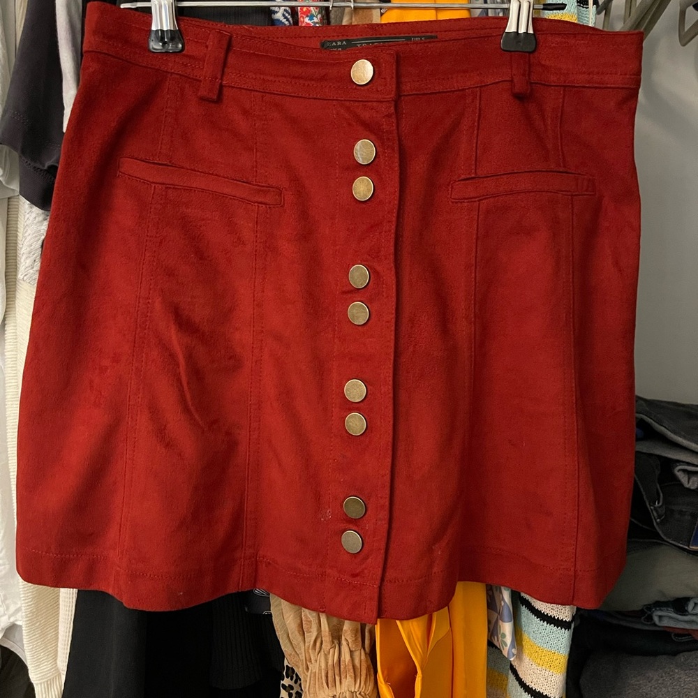 Zara red velvet skirt